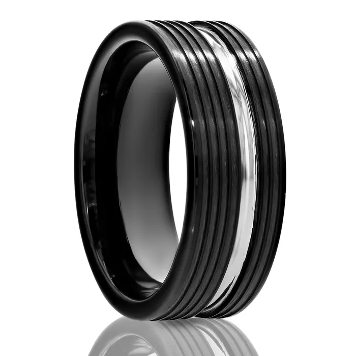 Clean Casting Jewelry Rings Shiny Black Tungsten Ring 8mm Wedding Ring Silver Groove Black Wedding Ring