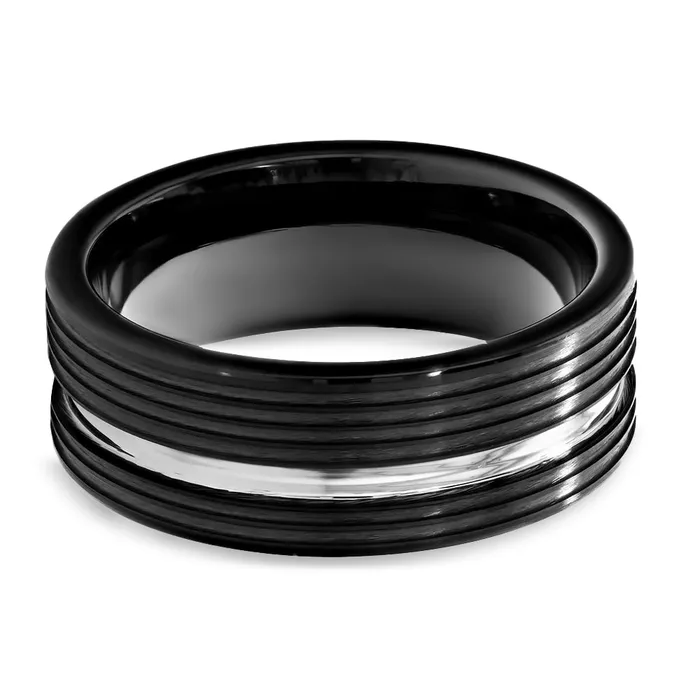 Clean Casting Jewelry Rings Shiny Black Tungsten Ring 8mm Wedding Ring Silver Groove Black Wedding Ring