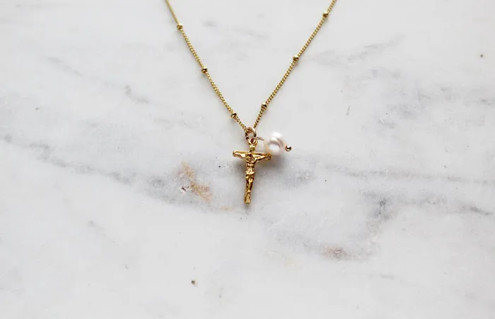 Crucifix Pearl Necklace TheLittleCatholic Necklaces