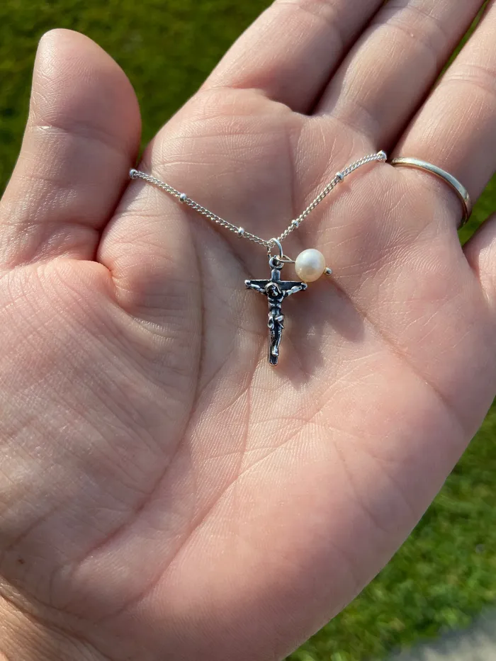 Crucifix Pearl Necklace TheLittleCatholic Necklaces