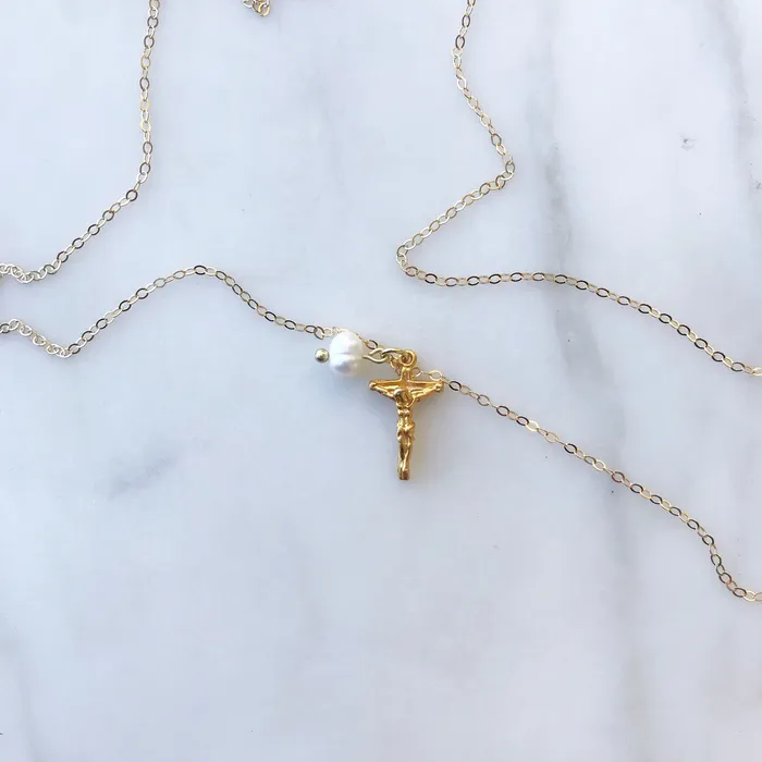 Crucifix Pearl Necklace TheLittleCatholic Necklaces