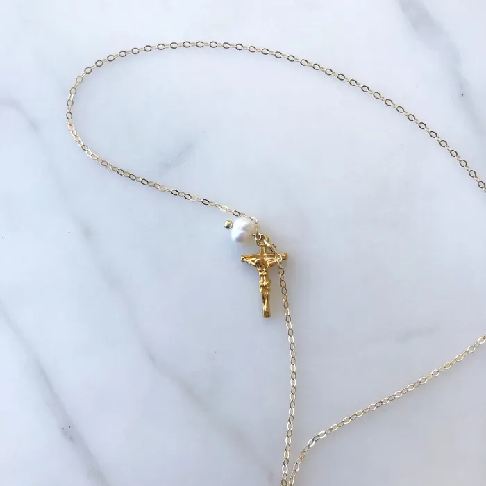 Crucifix Pearl Necklace TheLittleCatholic Necklaces