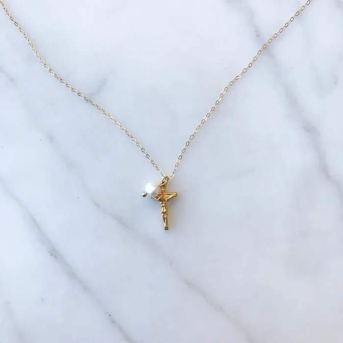 Crucifix Pearl Necklace TheLittleCatholic Necklaces