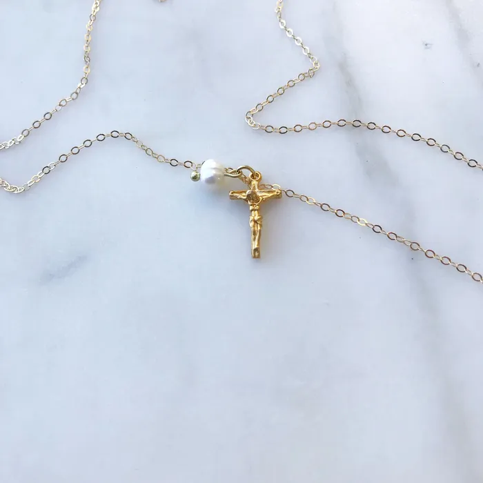 Crucifix Pearl Necklace TheLittleCatholic Necklaces