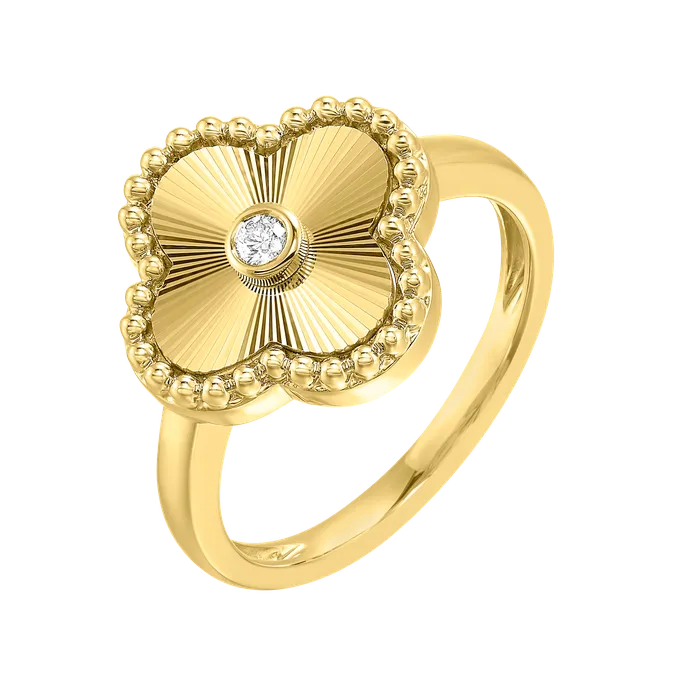 Diamond Clover Ring In 10K Yellow Gold 006 CTW International Diamond Center Rings Diamond Clover Ring In 10K Yellow Gold 006 CTW International Diamond Center Rings