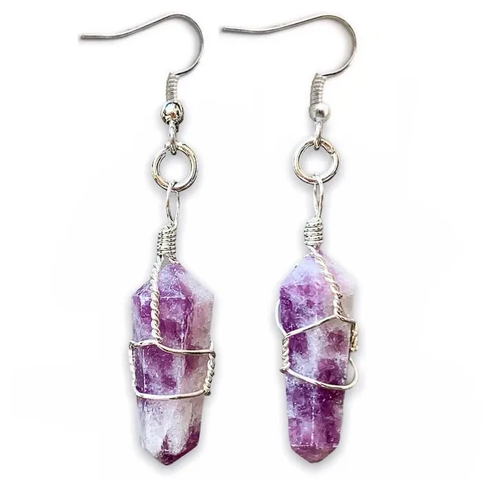 Earrings Lepidolite Stone Double Point Earrings Magic Crystals