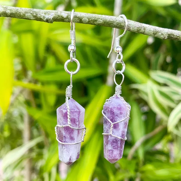Earrings Lepidolite Stone Double Point Earrings Magic Crystals