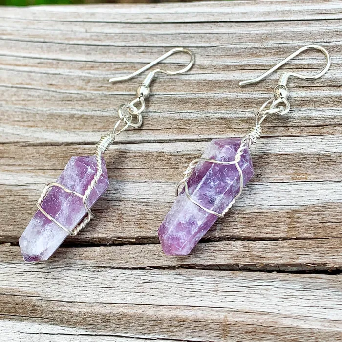 Earrings Lepidolite Stone Double Point Earrings Magic Crystals