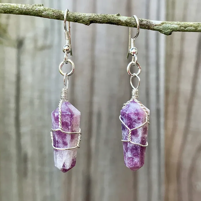 Earrings Lepidolite Stone Double Point Earrings Magic Crystals