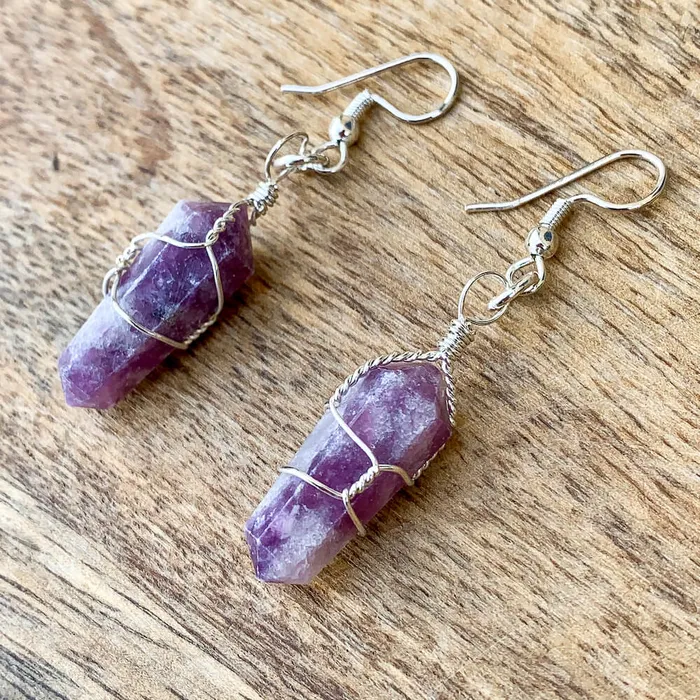 Earrings Lepidolite Stone Double Point Earrings Magic Crystals