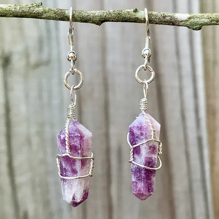Earrings Lepidolite Stone Double Point Earrings Magic Crystals