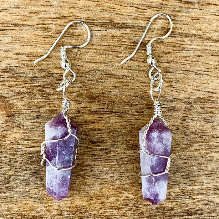 Earrings Lepidolite Stone Double Point Earrings Magic Crystals