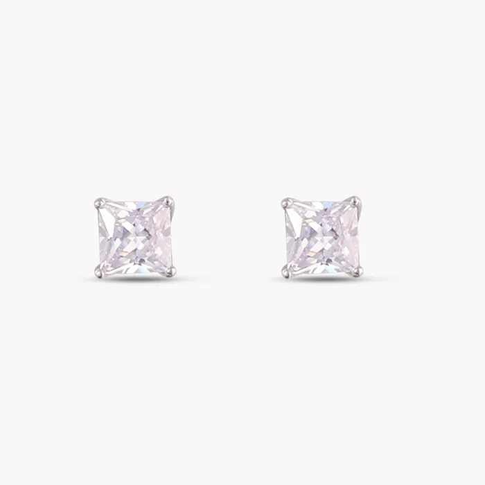 Earrings SILVER Classic Princess Cut CZ Solitaire Silver Stud Earrings Medium
