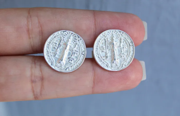 Earrings TheLittleCatholic St Benedict Cufflinks in Silver