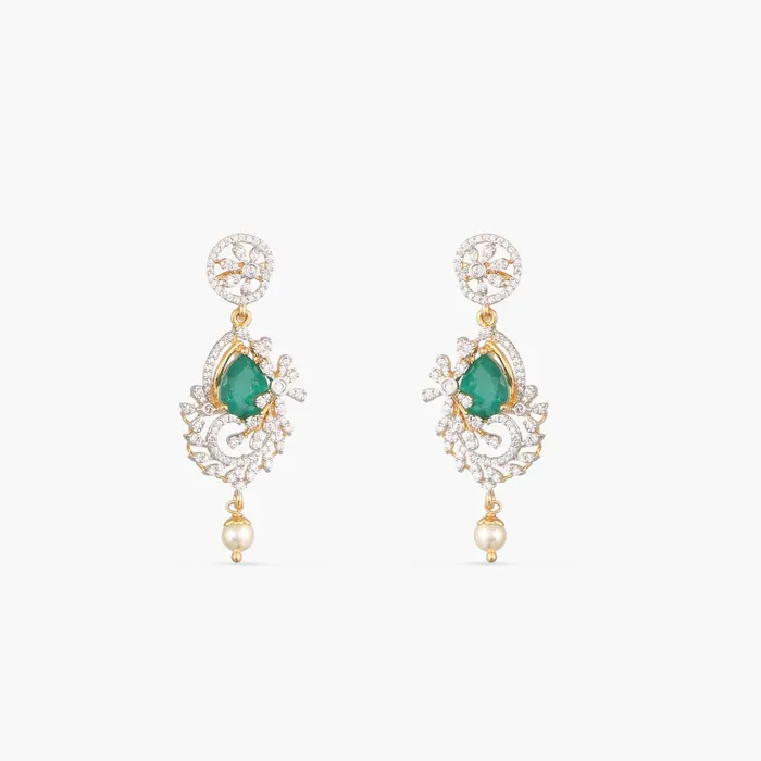 Floral CZ Silver Drop Earrings SILVER Earrings