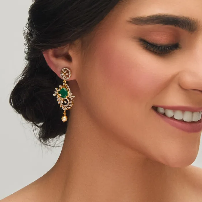Floral CZ Silver Drop Earrings SILVER Earrings