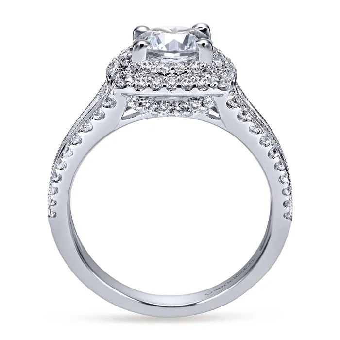 International Diamond Center Gabriel Bridal Collection White Gold Diamond Milgrain and Channel Setting Double Halo Engagement Ring 1 ctw Rings International Diamond Center Gabriel Bridal Collection White Gold Diamond Milgrain and Channel Setting Double Halo Engagement Ring 1 ctw Rings