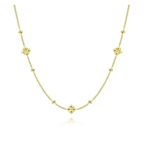 International Diamond Center Necklaces 14K Yellow Gold Pyramid Quatrefoil Station Necklace