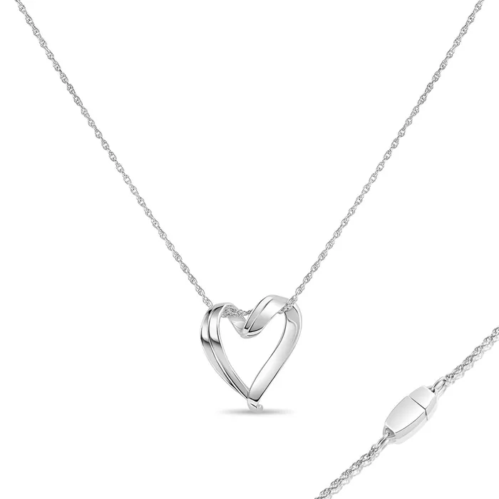 Locking Sterling Silver Fine Rope Chain Necklace with Sliding Heart Pendant Eternity Necklaces Locking Sterling Silver Fine Rope Chain Necklace with Sliding Heart Pendant Eternity Necklaces
