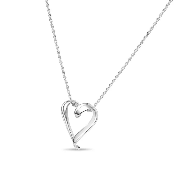 Locking Sterling Silver Fine Rope Chain Necklace with Sliding Heart Pendant Eternity Necklaces