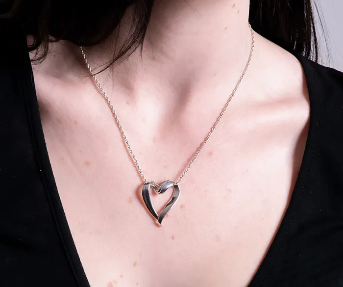 Locking Sterling Silver Fine Rope Chain Necklace with Sliding Heart Pendant Eternity Necklaces