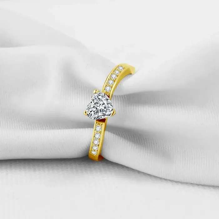 Luxus Moissanite Rings 10k Yellow Gold Solitaire Heart Moissanite Ring 05 ct