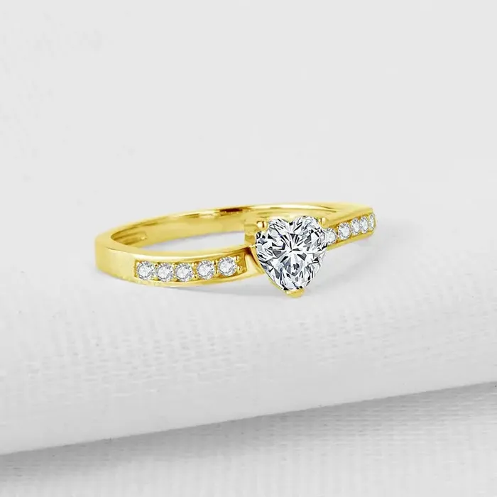 Luxus Moissanite Rings 10k Yellow Gold Solitaire Heart Moissanite Ring 05 ct