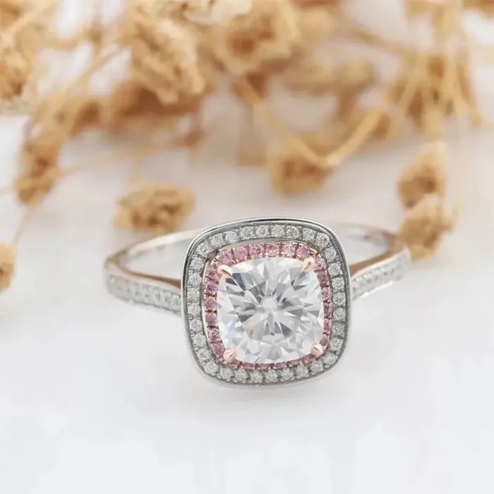 Luxus Moissanite Rings Silver or Gold Two Tone Double Halo Engagement Ring 2ct Luxus Moissanite Rings Silver or Gold Two Tone Double Halo Engagement Ring 2ct