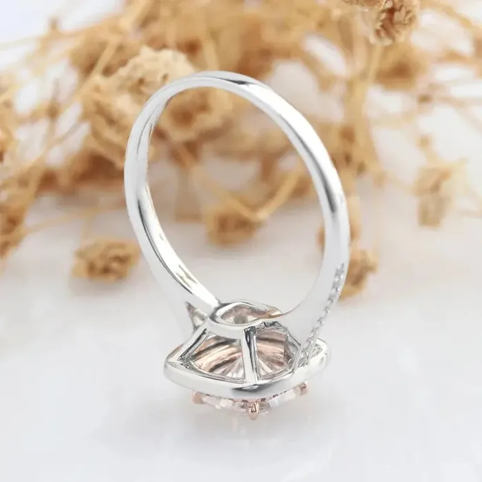 Luxus Moissanite Rings Silver or Gold Two Tone Double Halo Engagement Ring 2ct