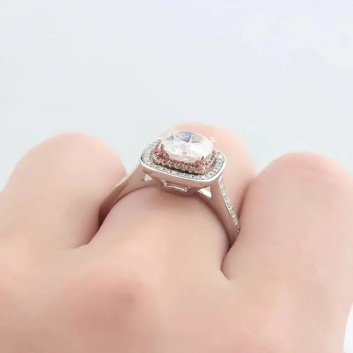 Luxus Moissanite Rings Silver or Gold Two Tone Double Halo Engagement Ring 2ct