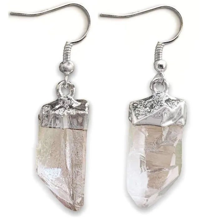 Magic Crystals Earrings Clear Quartz Raw Silver Earrings