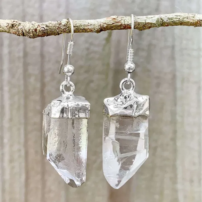 Magic Crystals Earrings Clear Quartz Raw Silver Earrings