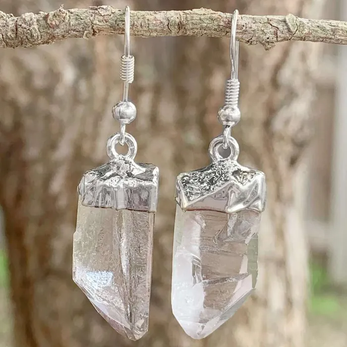 Magic Crystals Earrings Clear Quartz Raw Silver Earrings