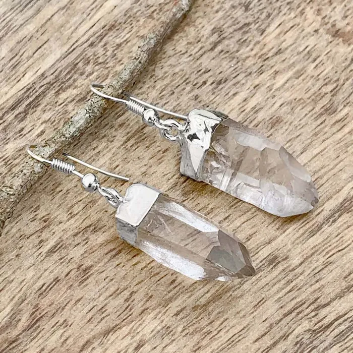 Magic Crystals Earrings Clear Quartz Raw Silver Earrings