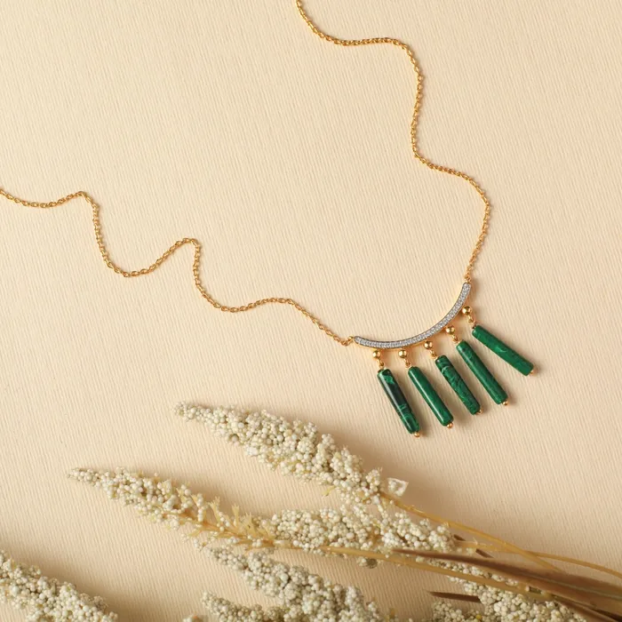Malachite Line Charm Silver Necklace SILVER Necklaces