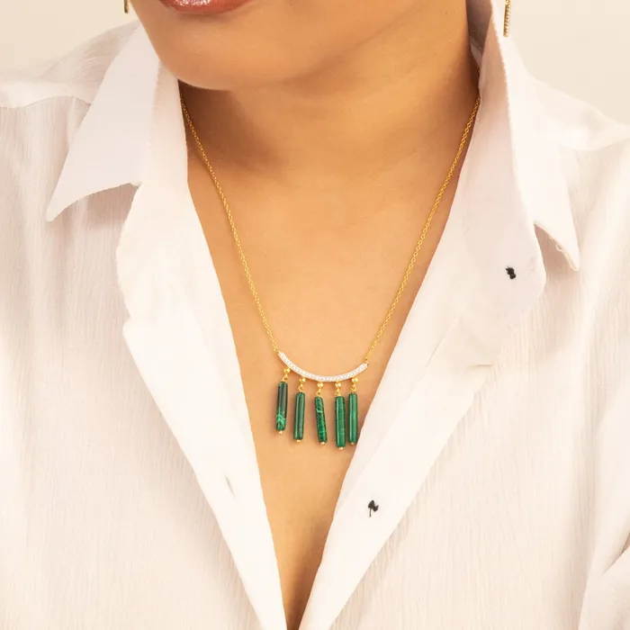 Malachite Line Charm Silver Necklace SILVER Necklaces
