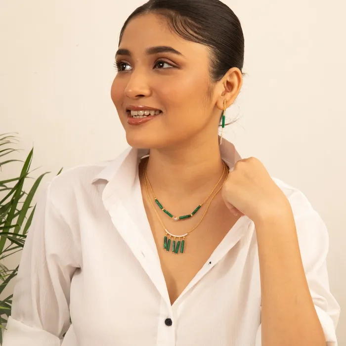 Malachite Line Charm Silver Necklace SILVER Necklaces