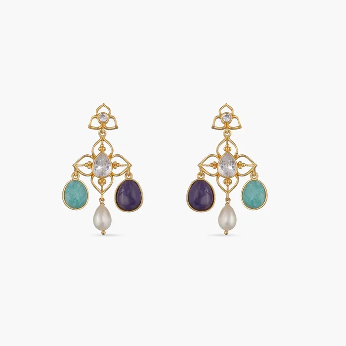 Moroccan Blue Floral Silver Earrings SILVER Earrings