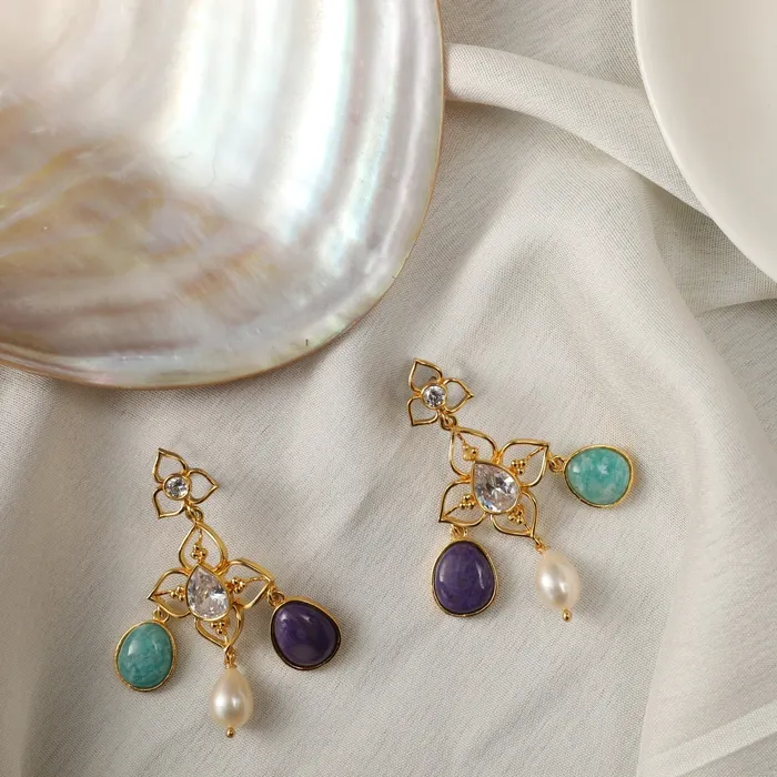 Moroccan Blue Floral Silver Earrings SILVER Earrings