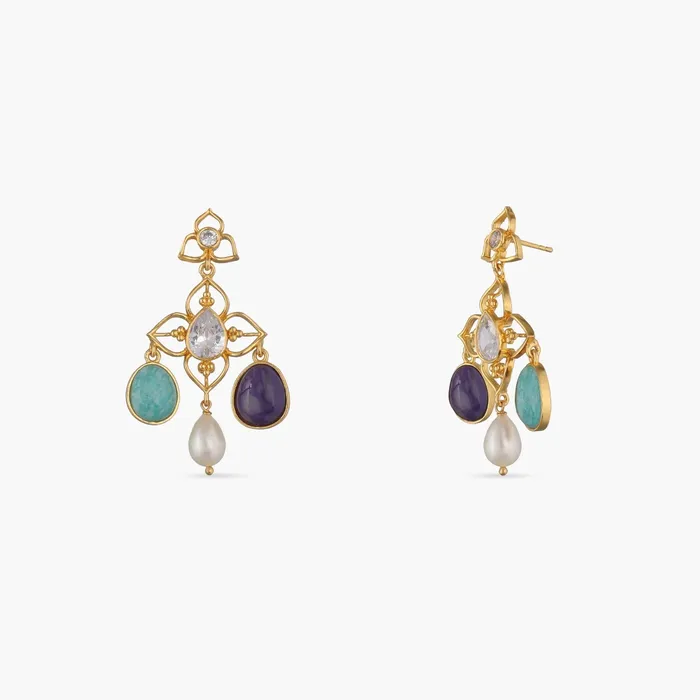 Moroccan Blue Floral Silver Earrings SILVER Earrings