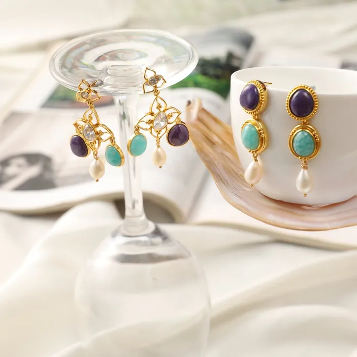 Moroccan Blue Floral Silver Earrings SILVER Earrings