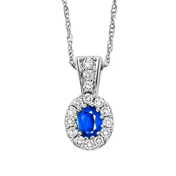 Necklaces Gems One 14K White Gold Halo Prong Sapphire Pendant 17CT