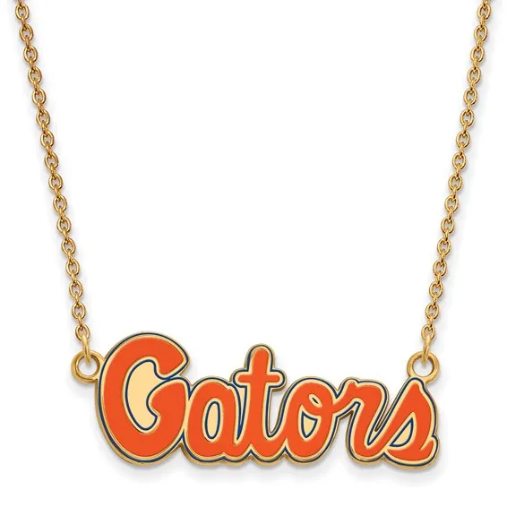 Necklaces International Diamond Center Sterling Silver Goldplated LogoArt University of Florida Gators Script Small Enameled Pendant 18 inch Necklace Necklaces International Diamond Center Sterling Silver Goldplated LogoArt University of Florida Gators Script Small Enameled Pendant 18 inch Necklace