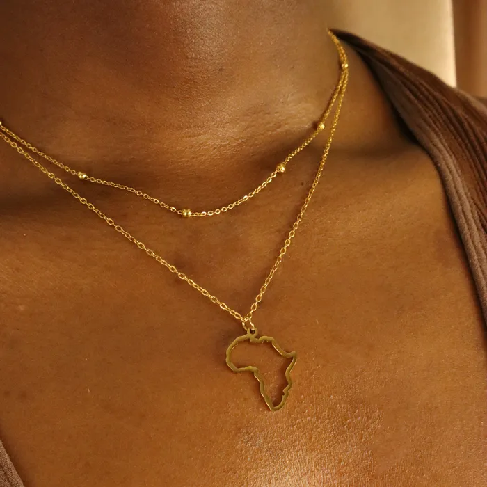 Necklaces Omolola Jewellery Challa 18ct Gold Plated Stainless Steel Double Layered Africa Necklace Necklaces Omolola Jewellery Challa 18ct Gold Plated Stainless Steel Double Layered Africa Necklace