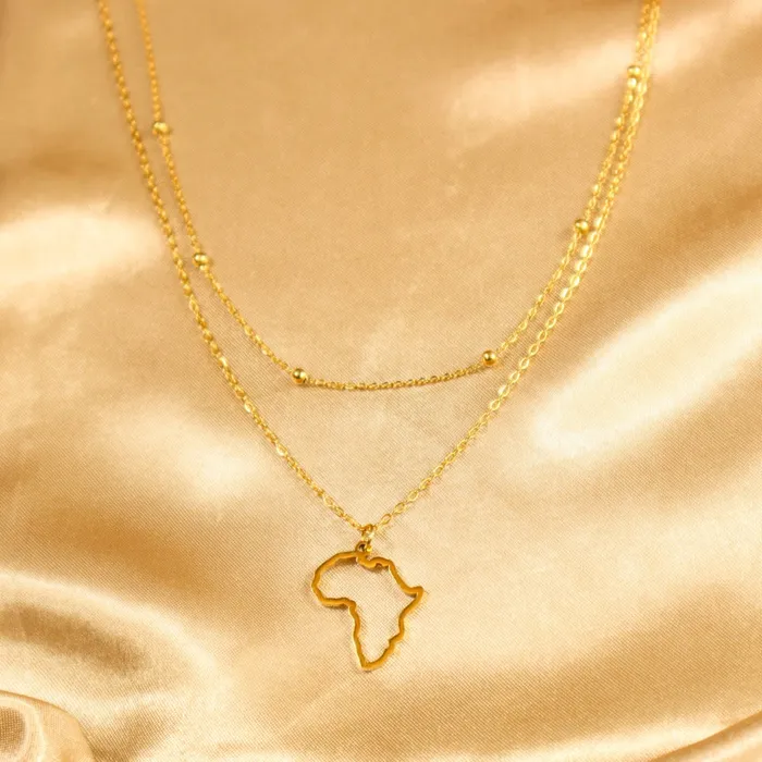 Necklaces Omolola Jewellery Challa 18ct Gold Plated Stainless Steel Double Layered Africa Necklace