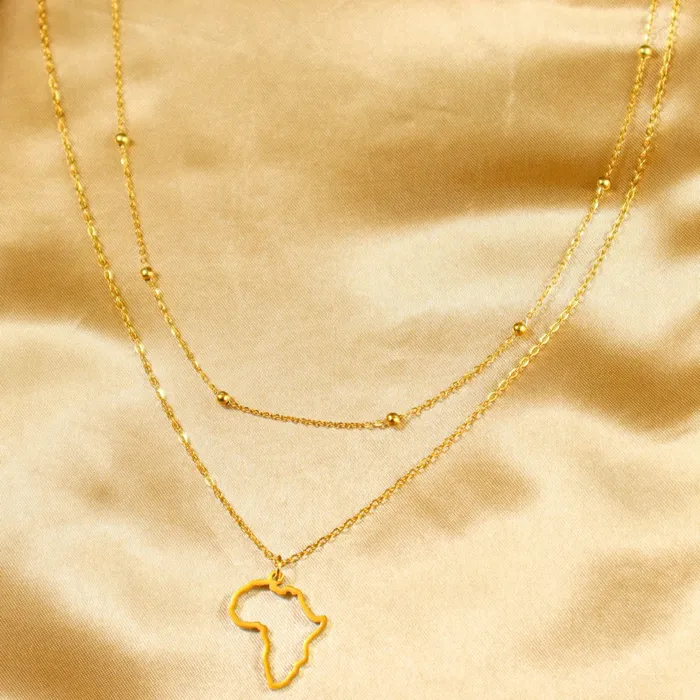 Necklaces Omolola Jewellery Challa 18ct Gold Plated Stainless Steel Double Layered Africa Necklace
