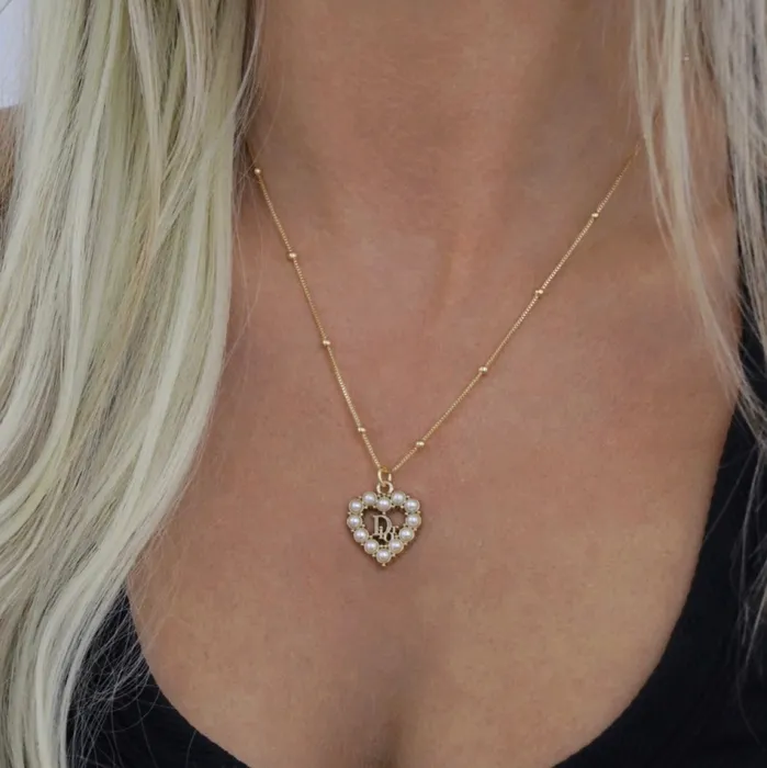 Necklaces Reluxe Vintage Pearl Studded Heart Necklace