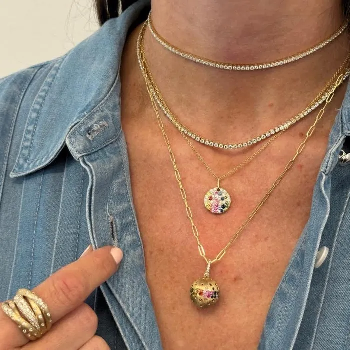 Necklaces SG Fine Scattered Rainbow Ball Pendant Necklace