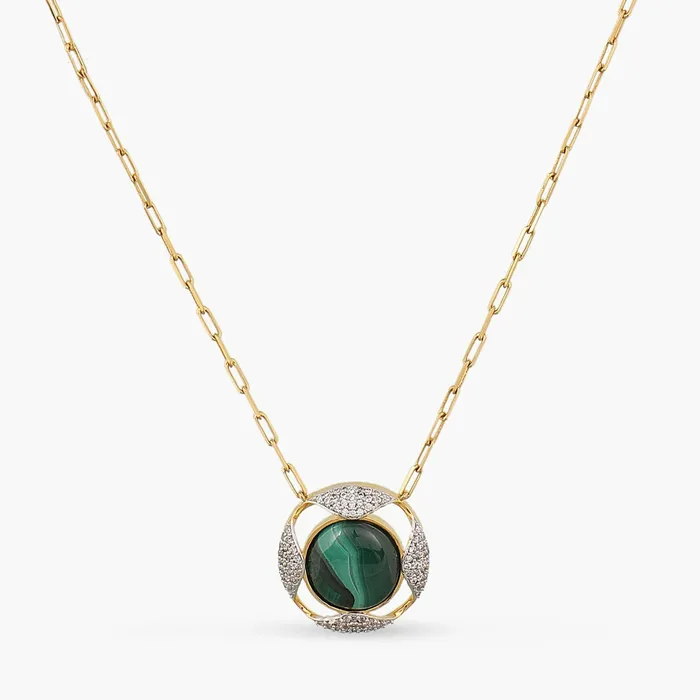 Necklaces SILVER Malachite Geometric Round Charm Necklace