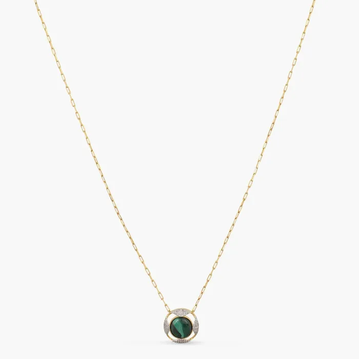 Necklaces SILVER Malachite Geometric Round Charm Necklace